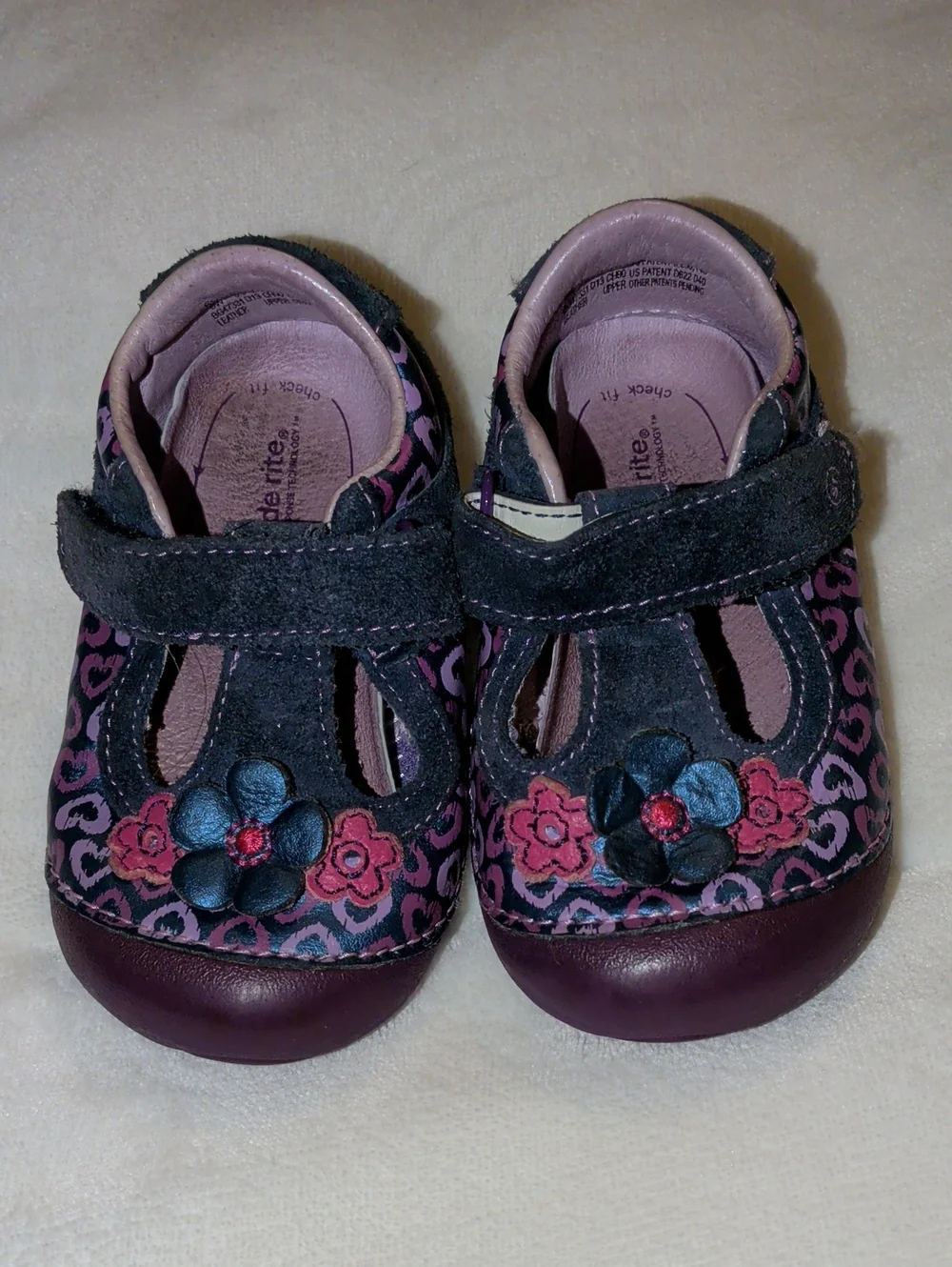 Stride Rite Cynthia Girls Purple and Black Floral Mary Janes